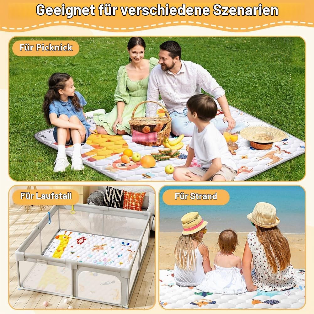 Aolso Baby Spielmatte, 127x127 cm Baby Krabbelmatte, Baby Faltbare Spielmatte, Krabbeldecke für Baby