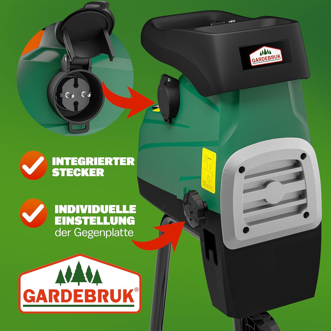 Gardebruk® Leisehäcksler 3100 W max. 44 mm Aststärke Elektrisch 2 x 60 L Auffangbeutel Gartenhäcksle
