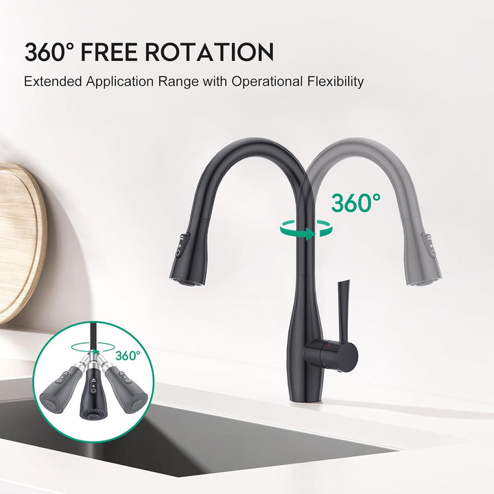 CREA Wasserhahn Küche mit 3 Funktionen Brause, Küchenarmatur mit Ausziehbarer Brause, 360° Drehbar M