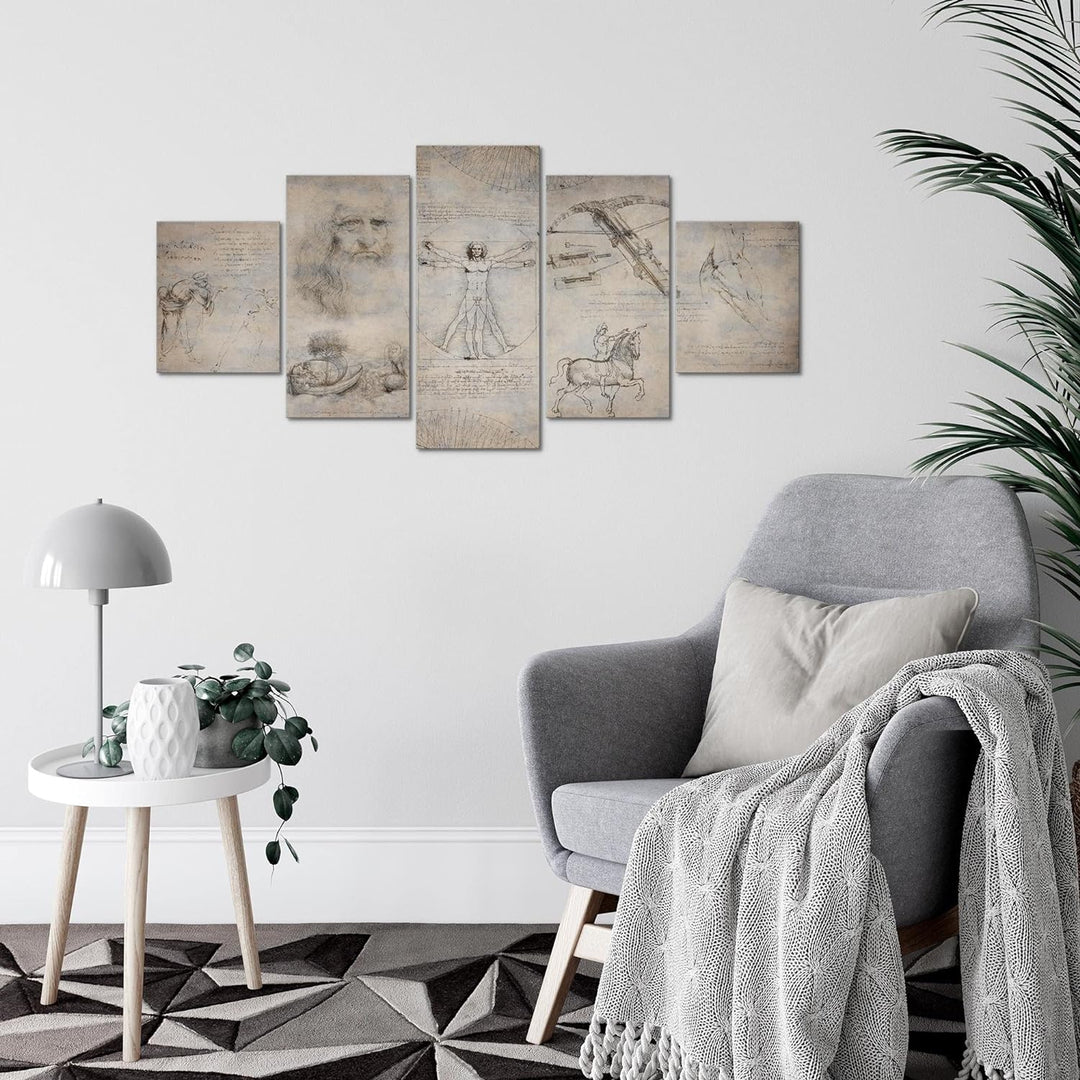 Runa Art Wandbilder Leonardo Da Vinci 5 Teilig Bild auf Vlies Leinwand Deko Wohnzimmer Schlafzimmer