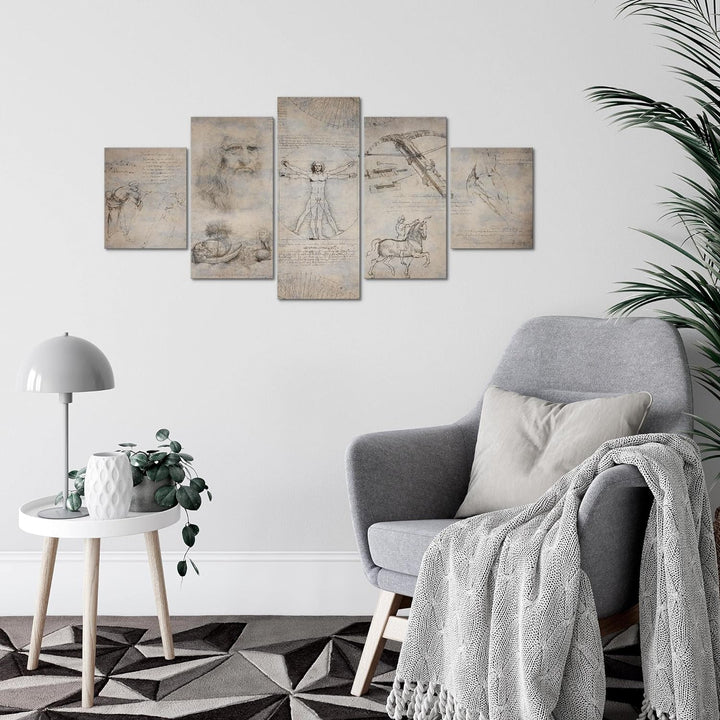 Runa Art Wandbilder Leonardo Da Vinci 5 Teilig Bild auf Vlies Leinwand Deko Wohnzimmer Schlafzimmer