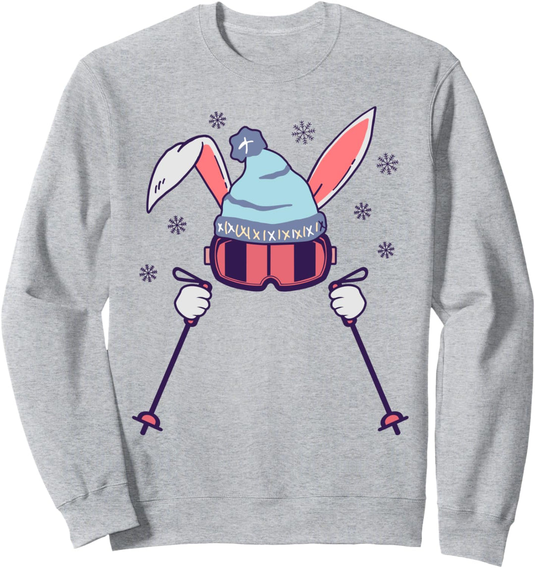 Skifahren Hase mit Skistöcke Skibrille Skicap Osterhase Sweatshirt