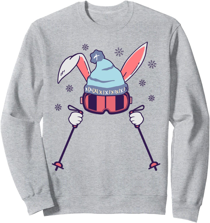 Skifahren Hase mit Skistöcke Skibrille Skicap Osterhase Sweatshirt