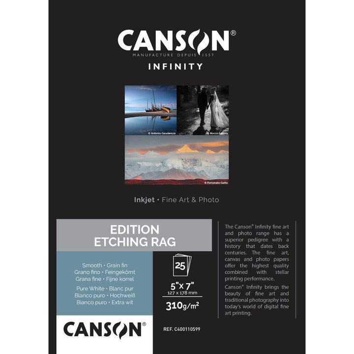 CANSON INFINITY EDITION ETCHING RAG, C400110599, Digital Fine Art Papier, MAssE 12,7cm X 17,8cm, 25