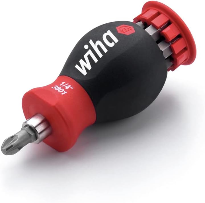 Wiha Schraubendreher mit Bit Magazin magnetisch Schlitz, Pozidriv mit 6 Bits, Stubby, 1/4" in Bliste