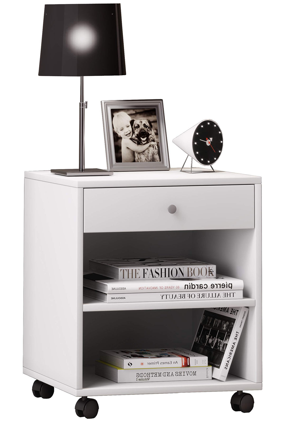 VCM Nachtschrank Beistelltisch Schublade Konsole Nachttisch Rollen rollbar Rolda Weiss, Weiss
