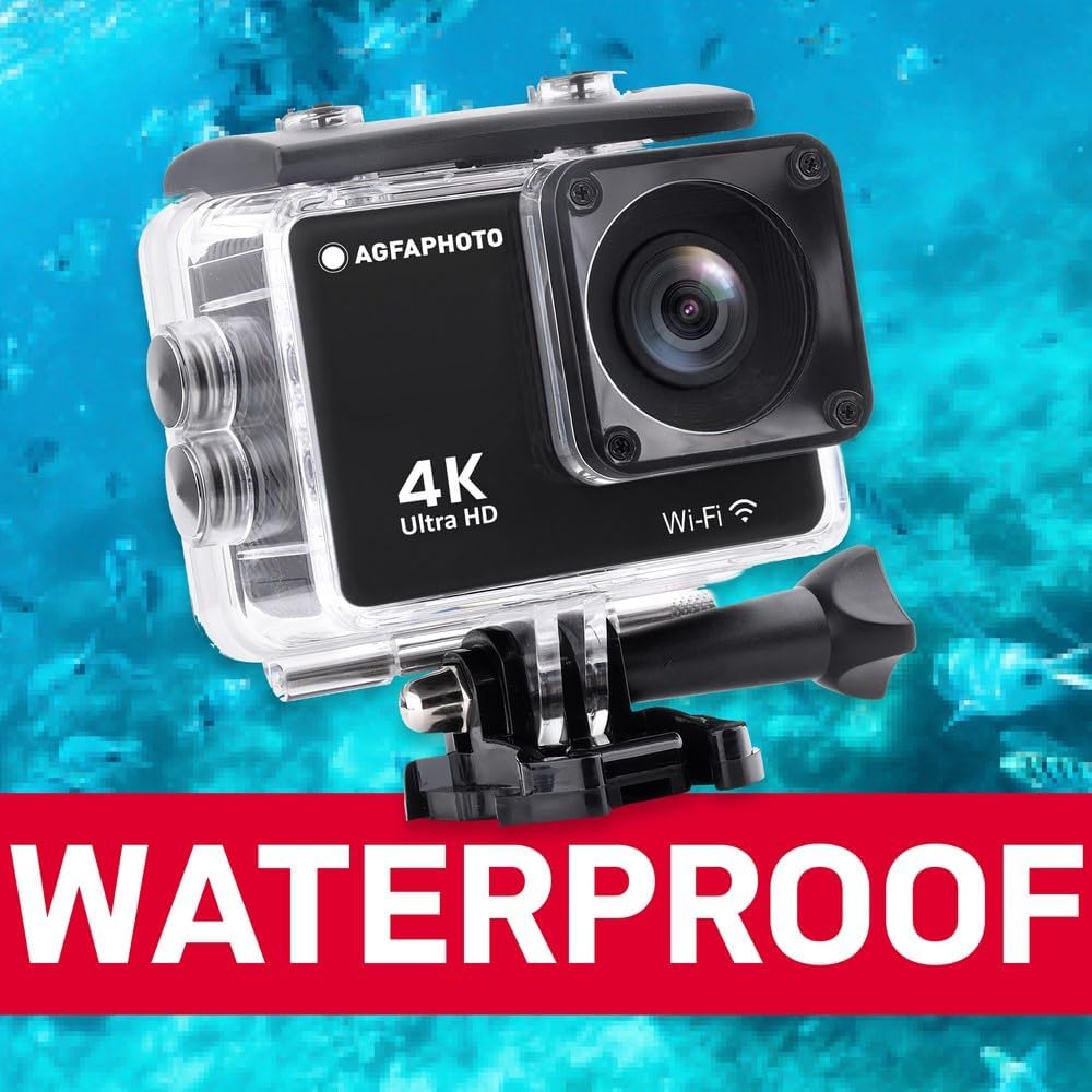 AgfaPhoto Realimove AC9000-30 m wasserdichte Digitale Action-Kamera (True 4K, EIS Anti-Shake, 170 °