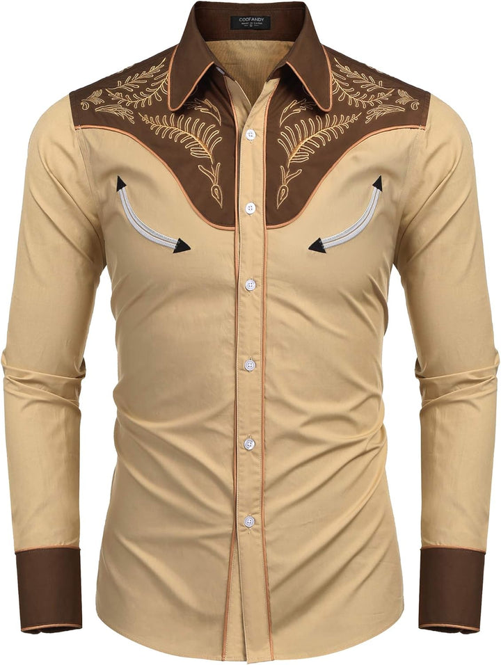 Coofandy Men's Western Embroidered Shirts Cowboy Casual Shirt Button Down Shirts Gross und kräftig M