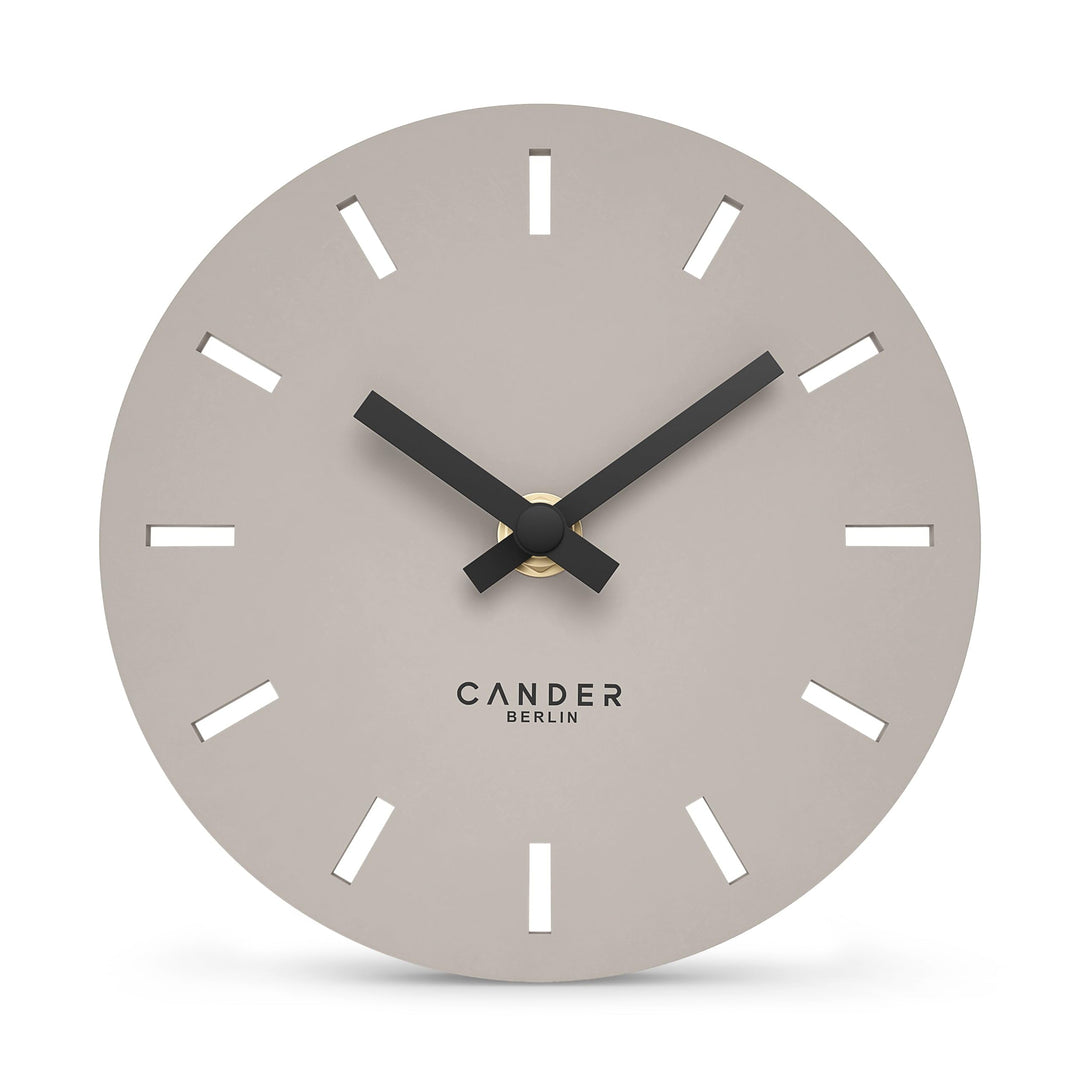 Cander Berlin MNU 2515 P Tischuhr lautlos ohne Ticken 15 cm analog batteriebetrieben warmgrau modern