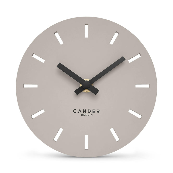 Cander Berlin MNU 2515 P Tischuhr lautlos ohne Ticken 15 cm analog batteriebetrieben warmgrau modern
