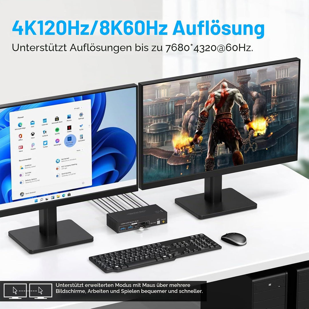 VPFET 4K120Hz HDMI KVM Switch 2 PC 2 Monitore 8K60Hz KVM Switches HDMI für 2 Computer 2 Monitor mit