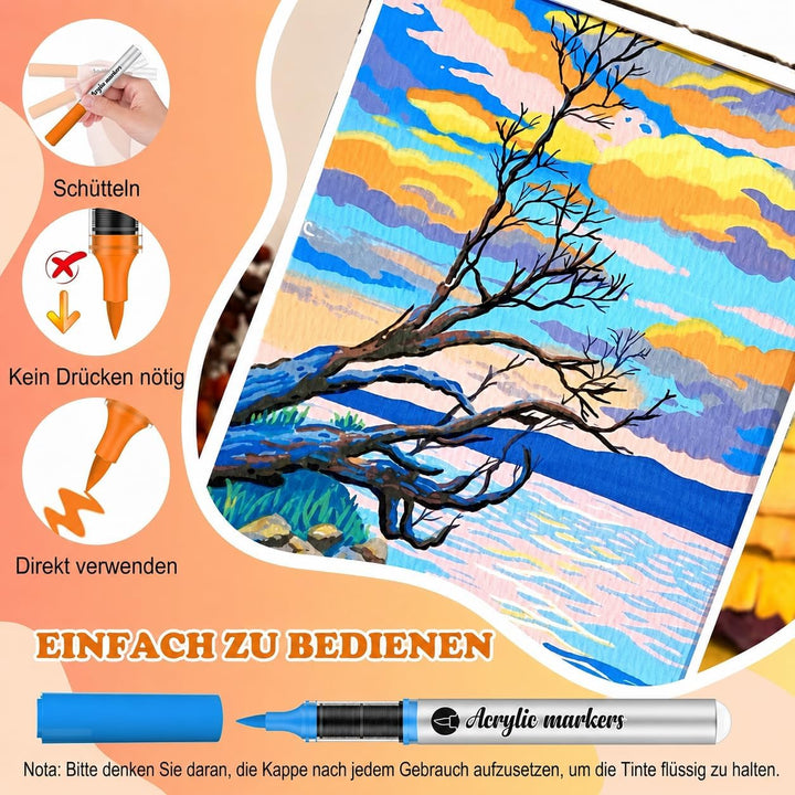 Vozuna 120 Acrylstifte Set Wasserfest – Acrylmarker mit Pinselspitze zum Steine Bemalen, für Glas, P