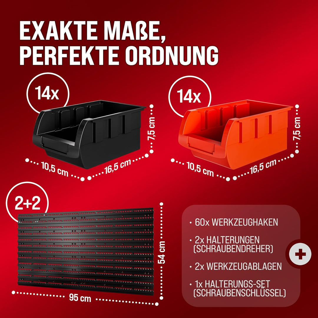 MONZANA® Werkzeugwand 190x54cm 97 tlg. 4 Starke Wandplatten Erweiterbar Werkstatt Lochwand Werkzeugh