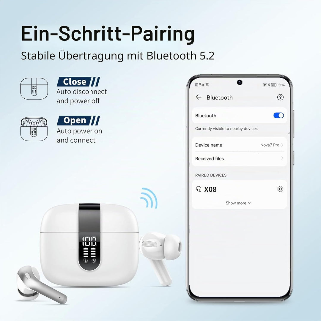 taopod Kopfhörer Kabellos Bluetooth, Bluetooth Kopfhörer Mit Mikrofon, In Ear Kopfhörer Bluetooth 5.