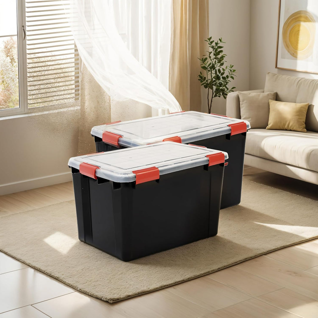 Iris Ohyama Luftdichte Kunststoff-Aufbewahrungsboxen mit Deckel, 70L, 2er-Set, Schwarz, Hermetischer