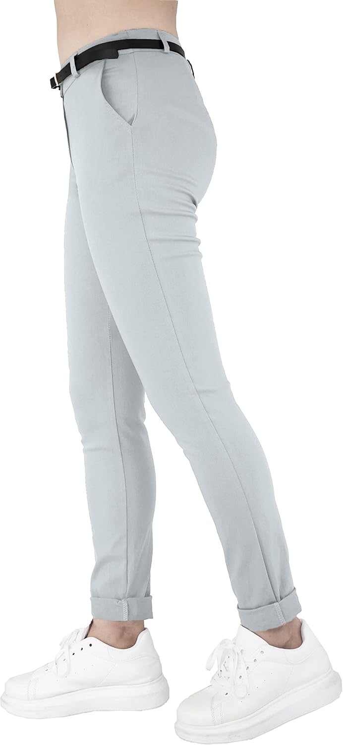 JOPHY & CO. Elastische Damen-Chino-Hose mit Gürtel (Artikelnummer: 3008) Regulär S Grau, Regulär S G