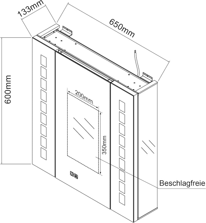 SONNI Spiegelschrank Bad 60 × 65cm beschlagfrei mit Steckdose Kabelloses Scharnier Design LED Spiege
