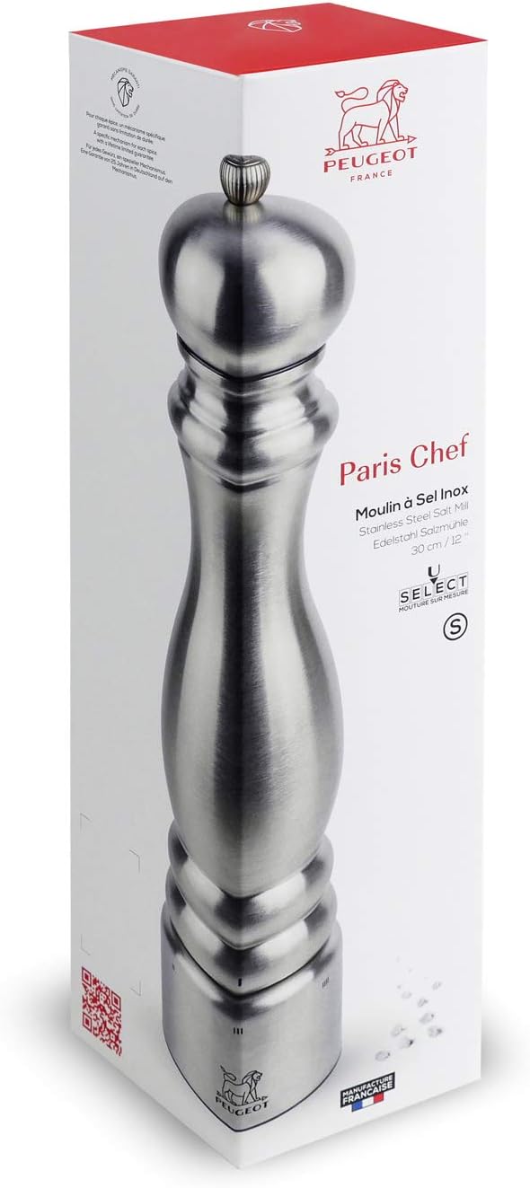 PEUGEOT - Salzmühle Paris Chef u‘Select 30 cm + Steinsalz - Aus Edelstahl - 6 voreingestellte Mahlgr