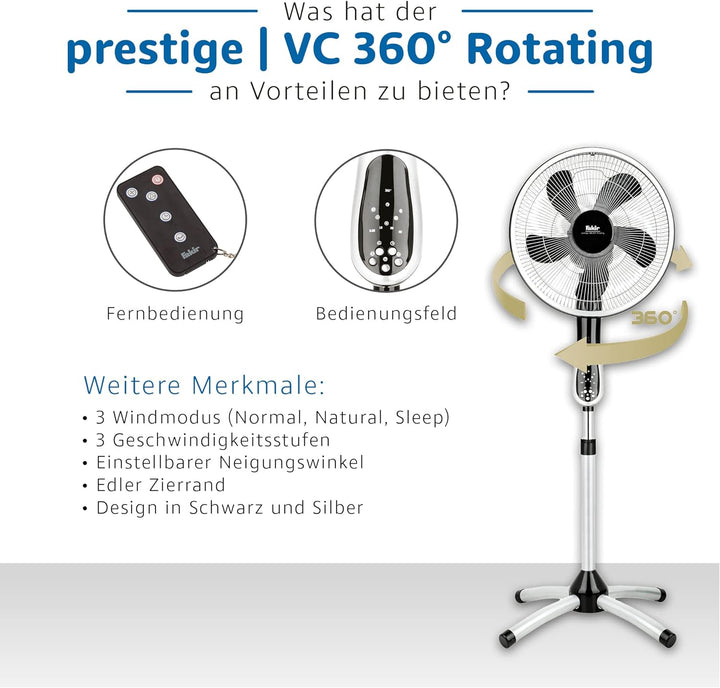 Fakir prestige VC 360° Rotating - Standventilator mit 360° Rotation I Ventilator mit Timer, 3 Geschw