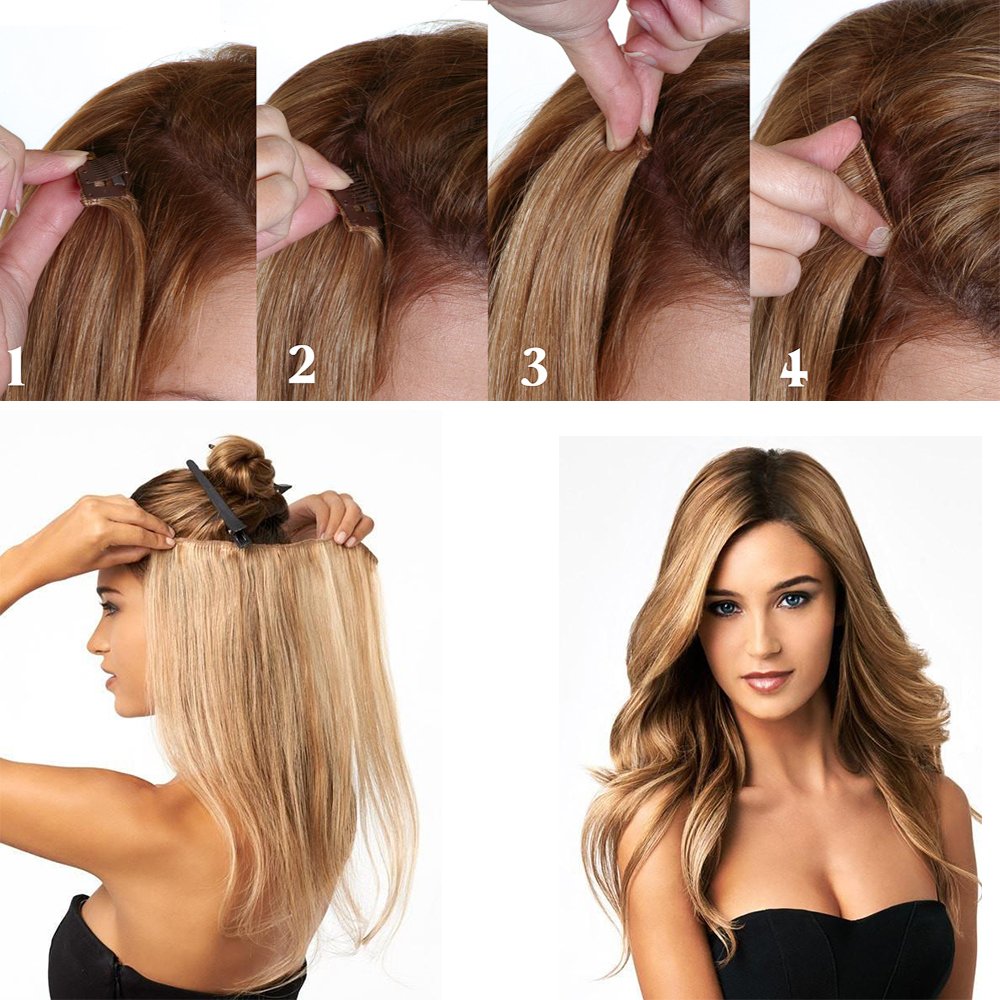 SEGO 58cm Haarteil Clip in Extensions 1 Tresse 5 Clips Haarverlängerung Human Hair wie Echthaar Glat