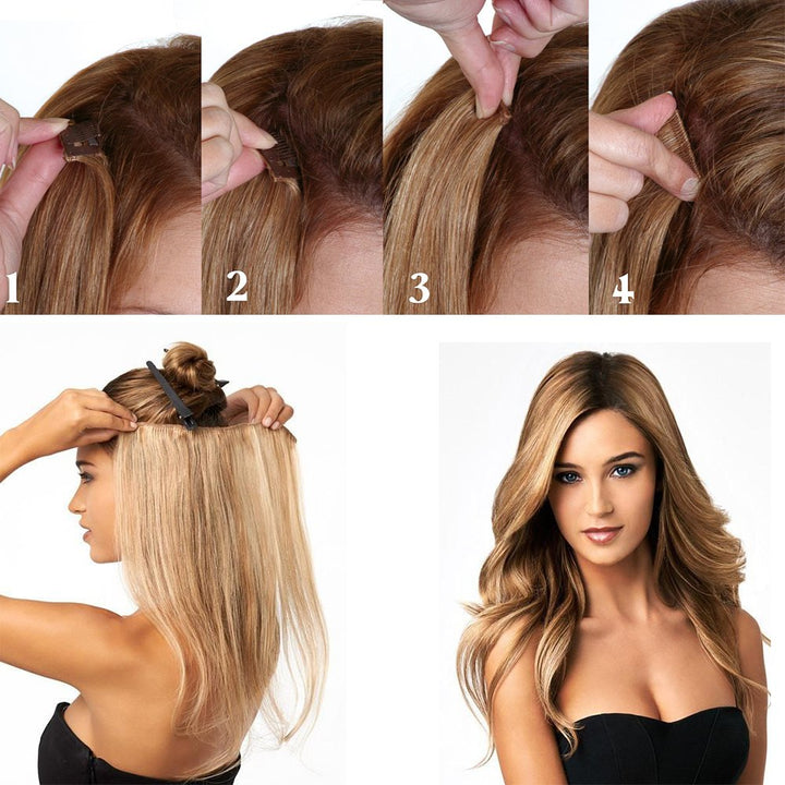 SEGO 58cm Haarteil Clip in Extensions 1 Tresse 5 Clips Haarverlängerung Human Hair wie Echthaar Glat
