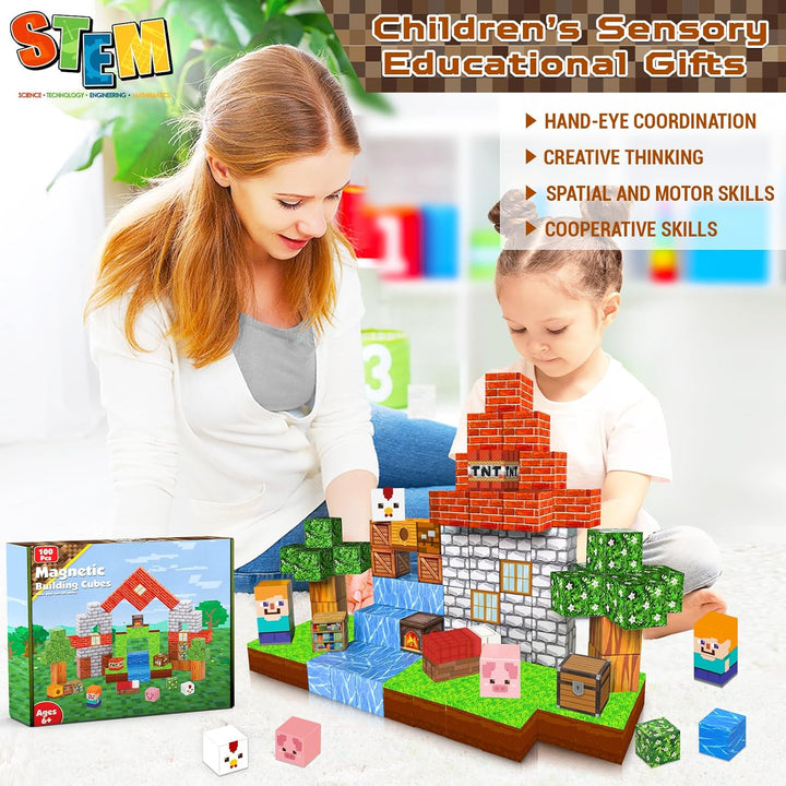 Goody King Magnetische Bausteine Bauspielzeug 100 Pcs Magnetbausteine für Kinder Montessori Kreative
