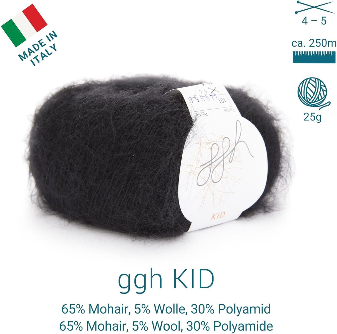 ggh Kid Box - 6 Knäuel Strickwolle aus Kid Mohair - Farbe 101 - Schwarz, 101 - Schwarz