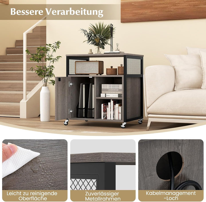 FANTASK Büroschrank auf Rollen, Aktenschrank mit Ladestation, Kabelmanagement & abschliessbaren Räde