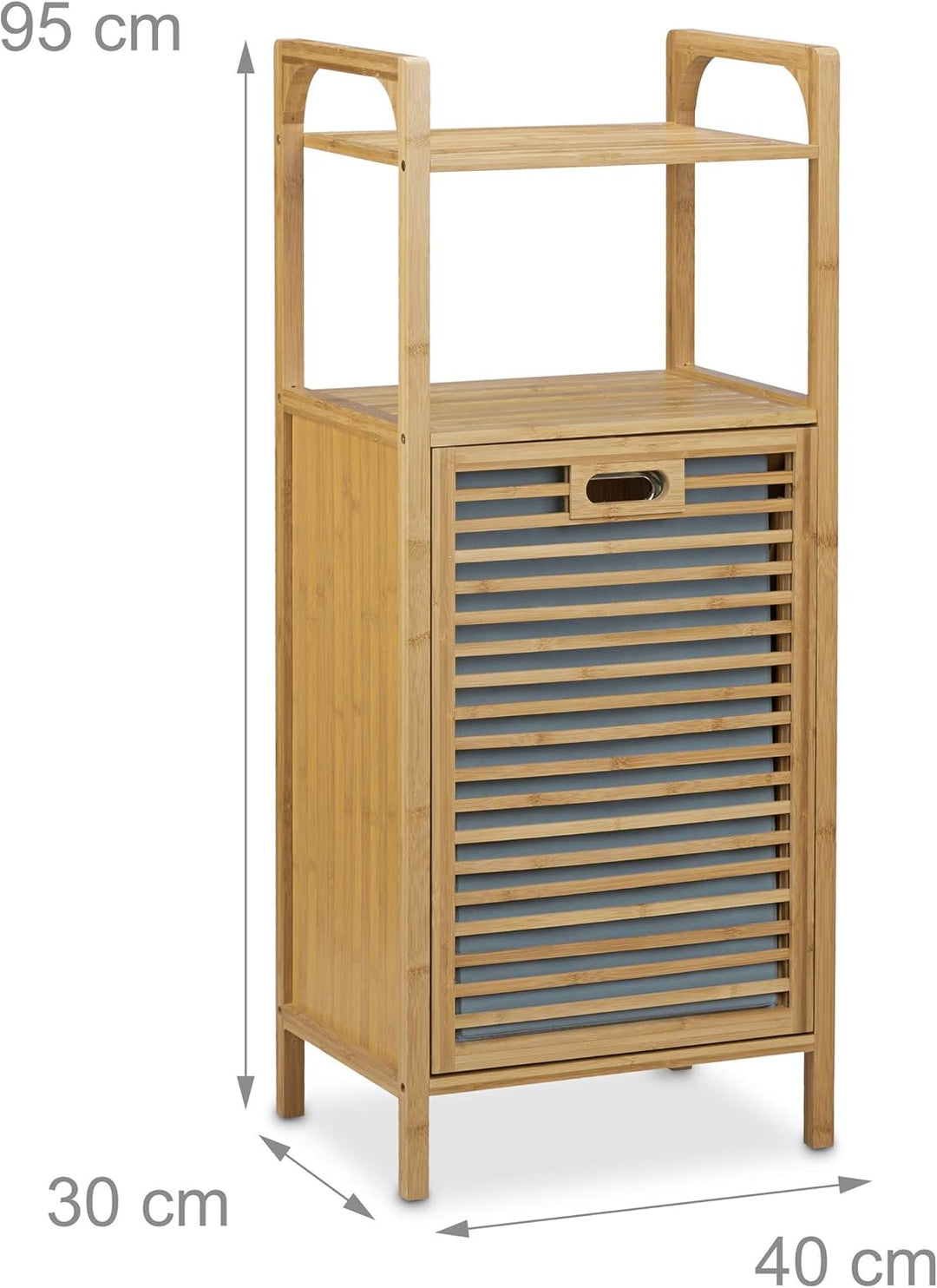 Relaxdays Badregal mit Wäschekorb aus Bambus HBT 95 x 40 x 30 cm Badschrank mit 2 Ablagen für Badacc