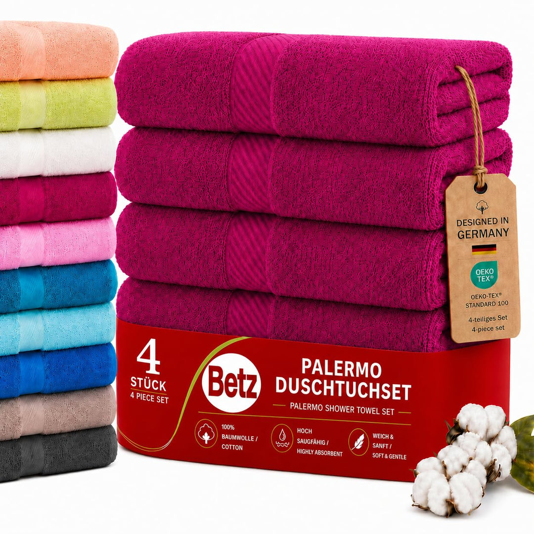 Betz Palermo Duschtücher – 4X Duschtuch aus 100% Baumwolle - Badetuch – Saunatuch –Liegetuch - 70 x