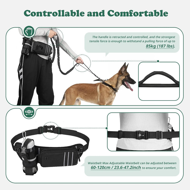 Joggingleine für Hunde,Heelay Gürteltasche zum Laufen Joggen Wandern und Normale Hundeleine für Gros