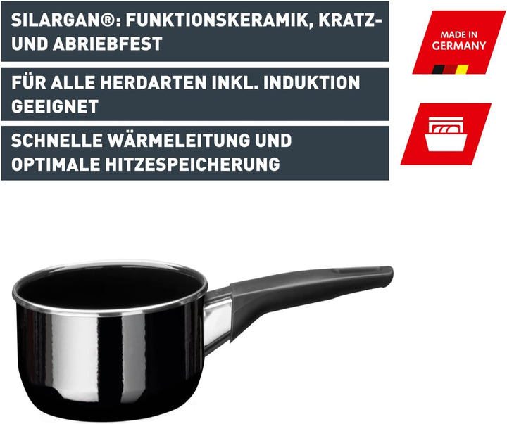 Silit Modesto Line Stielkasserolle 16cm ohne Deckel, kleiner Topf 1,3l, Milchtopf Induktion, Kochtop