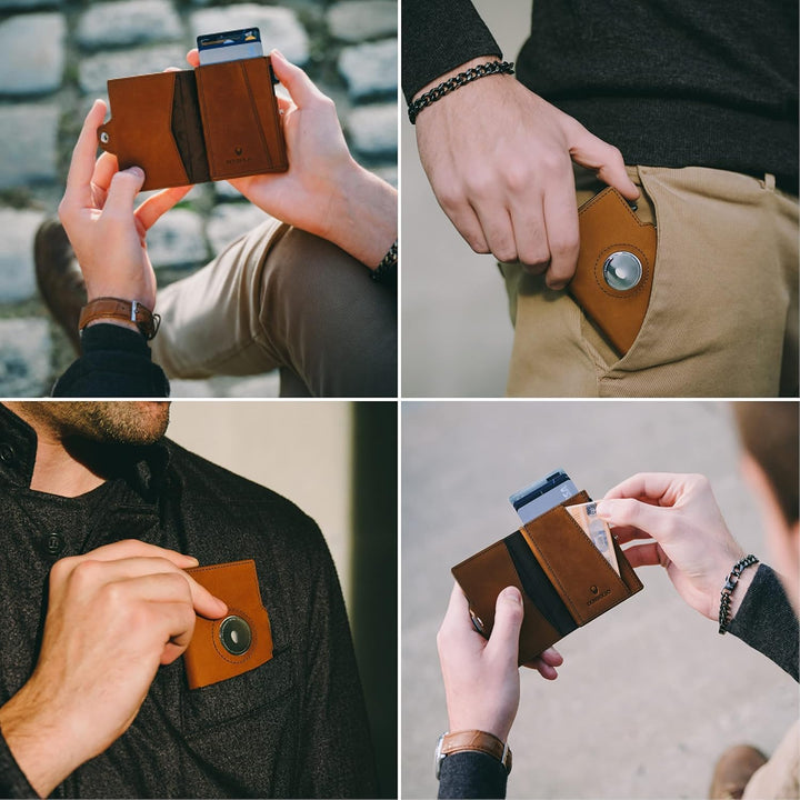 DONBOLSO Wallet Air | Slim Wallet mit Apple AirTag Fach | Hochwertiges Kreditkartenetui aus Echtlede