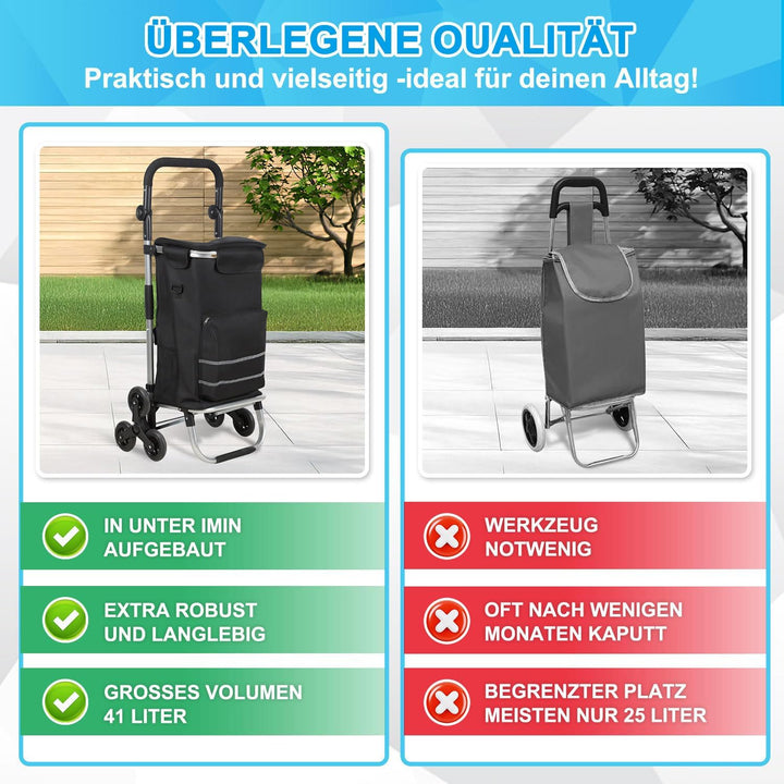 Einkaufstrolley Treppensteiger mit Kühlfach | 50kg Traglast & Grosses Volumen | 3-Rad-Treppensystem,