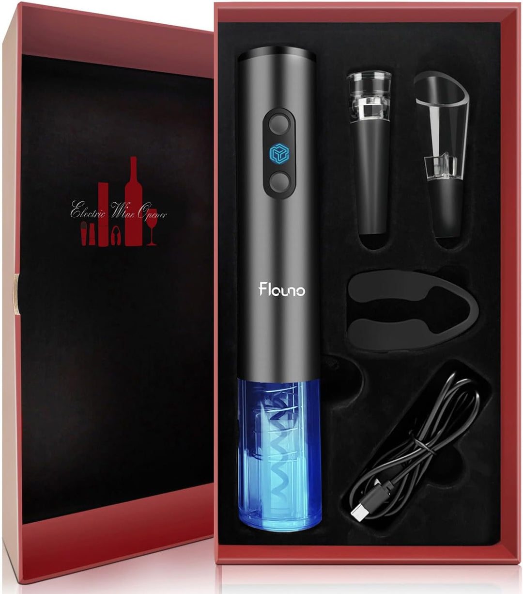 Flauno Korkenzieher Elektrisch | Elektrischer Flaschenöffner | Geschenkset enthält Automatischer Wei