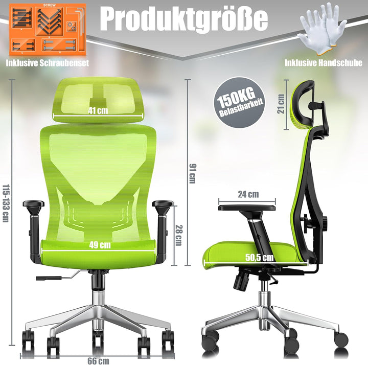 KESSER® Bürostuhl Ergonomisch mit verstellbaren Armlehnen | Drehstuhl mit Lendenwirbelstütze Rückens