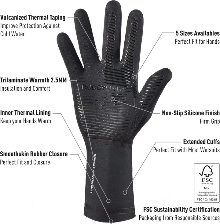2,5 mm Dicke Neoprenhandschuhe für das Freiwasserschwimmen. Sporthandschuhe Herren und Damen aus Neo