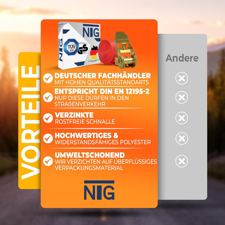 NTG Spanngurte mit Ratsche - 800kg Kapazität - 6m lang 8 Stück - 25mm breit - TÜV GS zertifizierte R