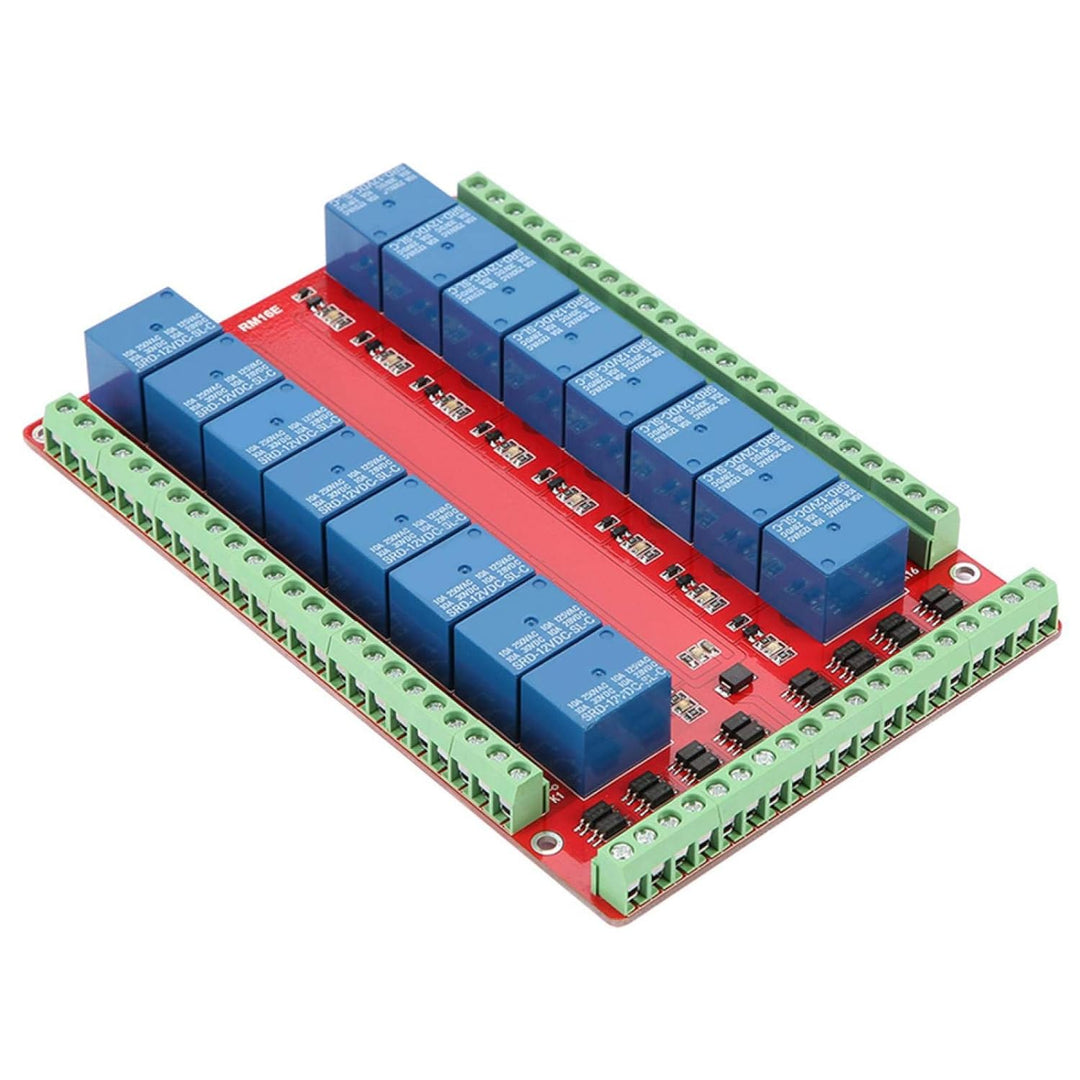 Relaisplatine, 16-Kanal-Relaismodul Schnittstellenplatine High Low Level Trigger DC 5/12/24V Schnitt
