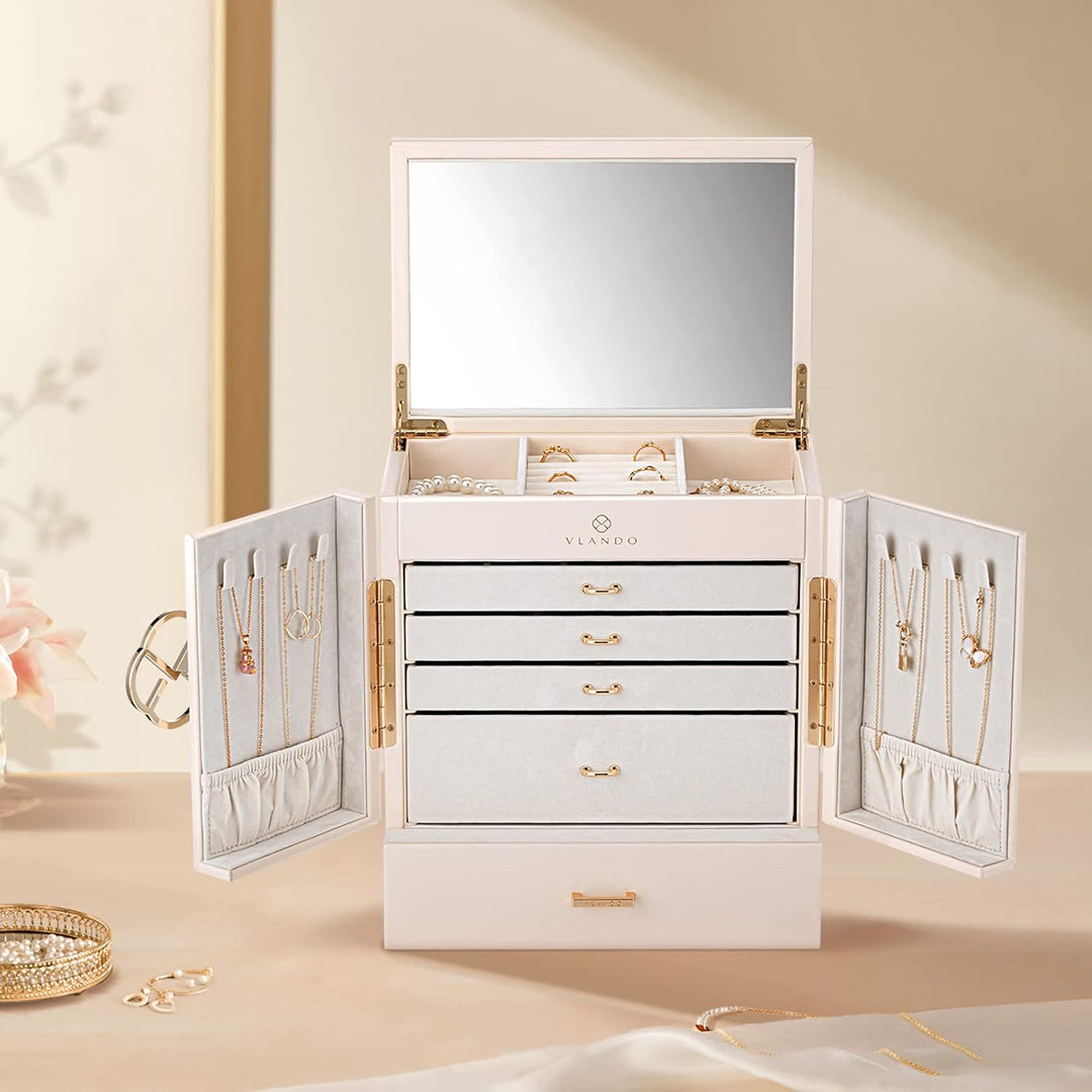 Vlando Schmuckaufbewahrung Gross, Schmuckschatulle Schmuck Organizers Gross XXL, Schmuckkästchen mit