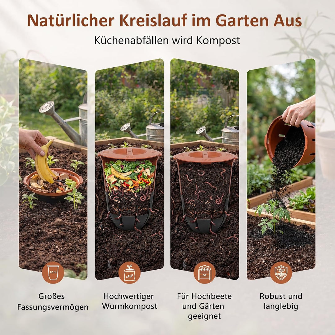 Silavo Wurmkomposter 12.5L, Komposter zum Eingraben (1er-Pack) Orange 1er Pack, Orange 1er Pack
