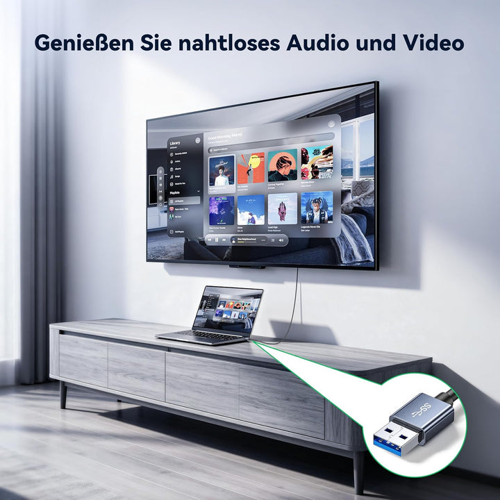 ZH380 USB auf HDMI Adapter Kabel 2M, Unidirektional USB A 3.0 Stecker auf HDMI Stecker, 1080P 60Hz 5