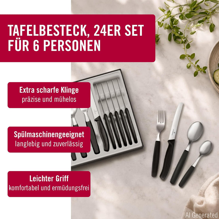Swiss Classic Tafelbesteck mit Tomatenmesser, 24-teilig, schwarz Single, Single