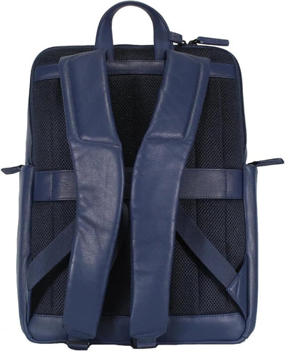 PIQUADRO Grosser Rucksack mit Lederärmeln, blau, 15