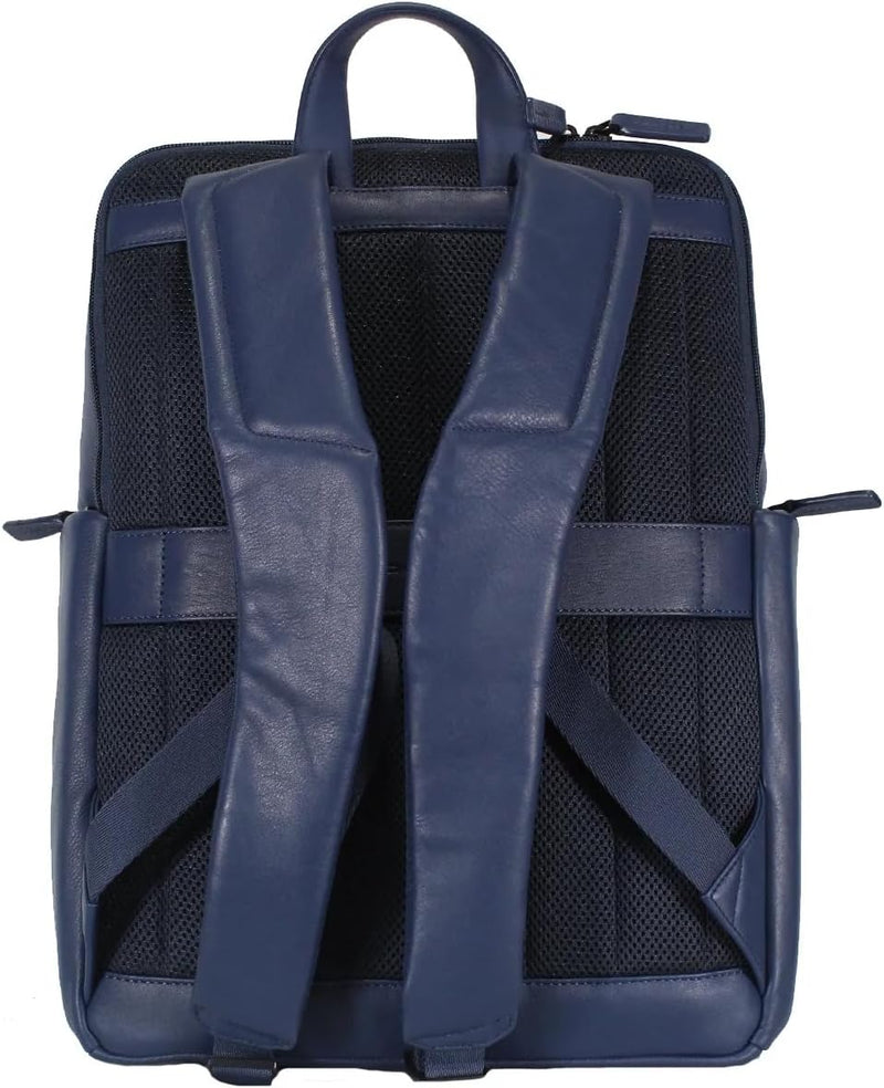 PIQUADRO Grosser Rucksack mit Lederärmeln, blau, 15