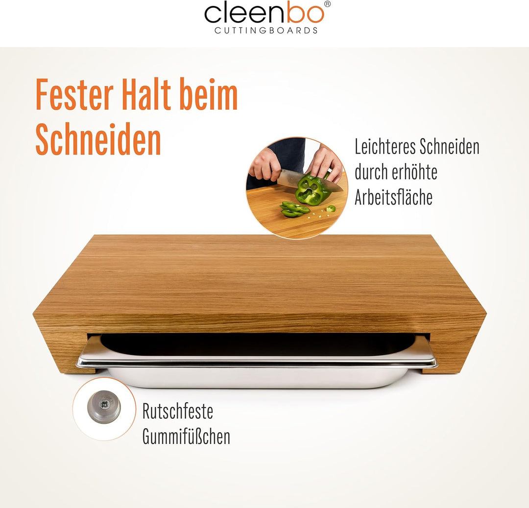 Schneidebrett mit Auffangschale "Style Oak" Profi Holz Küchenbrett aus geölter Eiche, Grosses Schnei