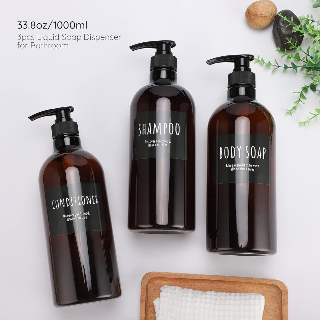 1000ml/33.8oz Shampoo-Flasche mit Pumpe, Segbeauty 3pcs Leere Shampoo- und Conditioner-Flasche, Sham