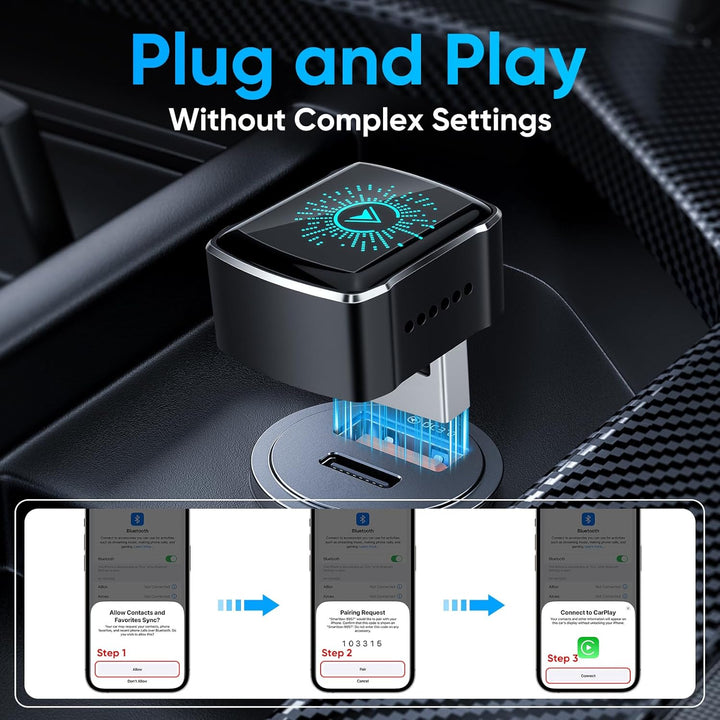 MYPIN 2-in-1 Wireless CarPlay Adapter für iPhone und Android Auto, Plug & Play Konnektivität, Kompat
