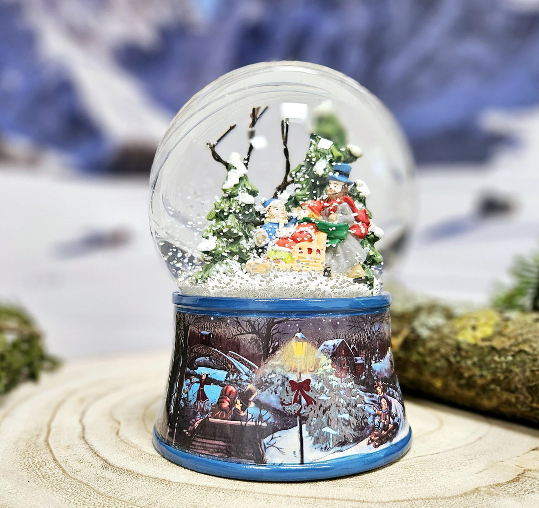 Weihnachts-Schneekugel mit Musik | Schneekugel Winterspaziergang mit Familie | Sockel Winterlandscha