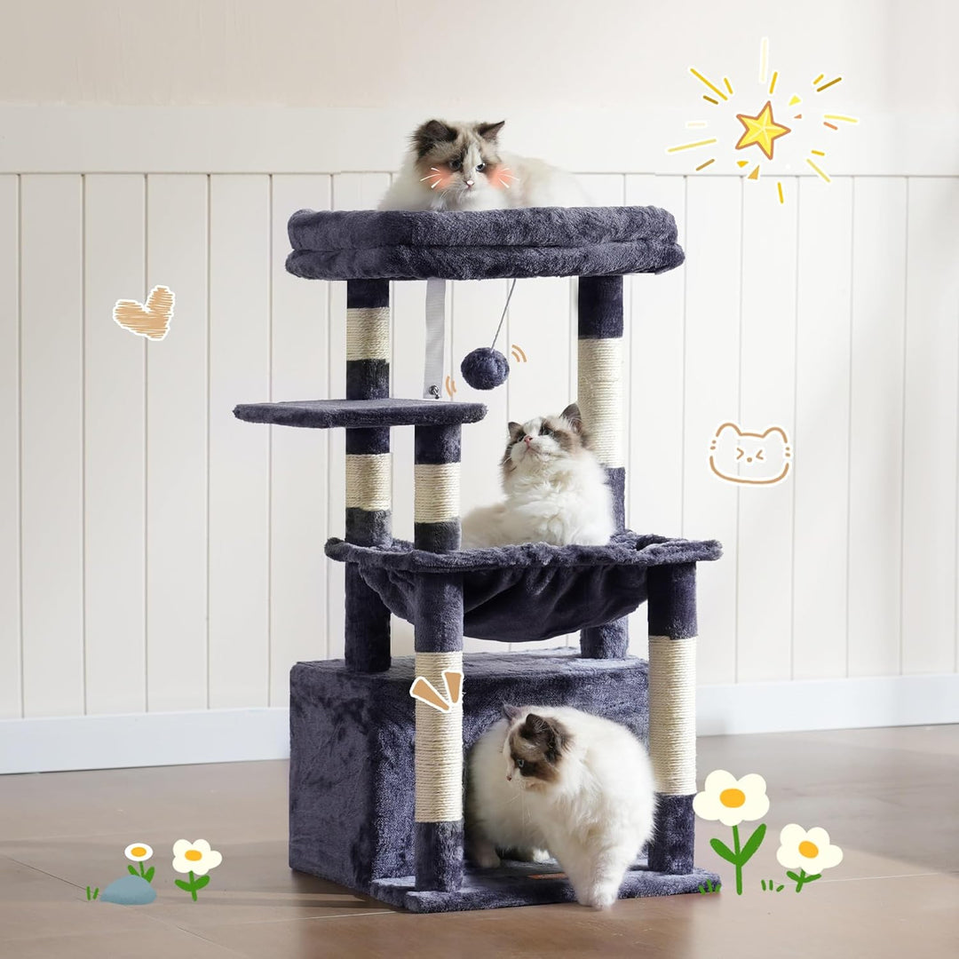 Heybly Kratzbaum, Katzenbaum mit Extra Grossem, Weichem Katzenkorb, Katzenkratzbaum mit Geräumigem K